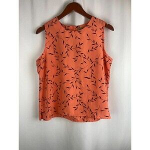 Notations Large Orange Sleeveless Blouse Black Leaves Halloween Semi Sheer Work